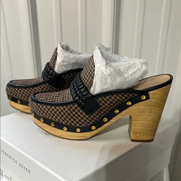 Veronica Beard Houndstooth Loafers heel clogs size 8 - Picture 3 of 7